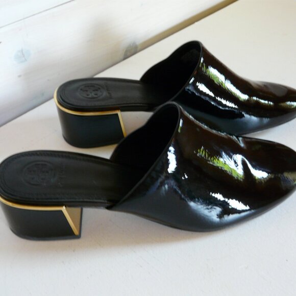 NEW Tory Burch size 7new black Juliana patent leather mules #49709 - Picture 2 of 15